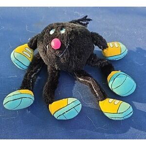 Vtg Acme Black Insect Bug Spider Plush Stuffed Animal Blue Yellow Sneakers Shoes
